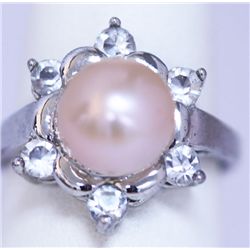 PEACH PEARL AND CZ RING