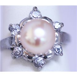 PEACH PEARL AND CZ RING