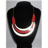 Image 1 : 264CTW 3-LAYERED HALF MOON RED-WHITE BRASS NECKLACE;18I