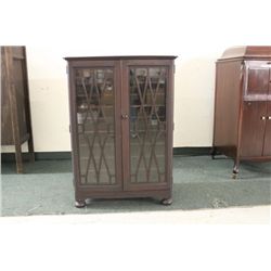 MAHOGANY DOUBLE DOOR SHEET MUSIC CABINET WITH LATTICE