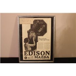 GREAT PIECE OF 1918 ADVERTISING EDISON LIGHT BULBS FROM