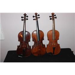 3 SOLID VIOLINS FOR REPAIR OR PARTS