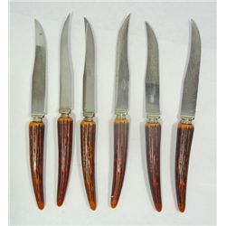 Vintage Steak Knife set with Bakelite handles, Set of six knives.