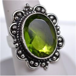 New German Silver Ring, Size 5.5 Green Stone