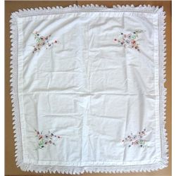 Vintage hand embroidered table cloth, 35" x 33"