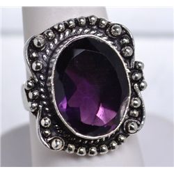 New German Silver Ring, size 6 Purple Stone