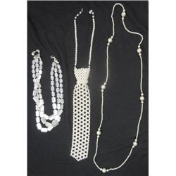 Three piece vintage jewelry lot, Faux Pearls and Lucite necklace.