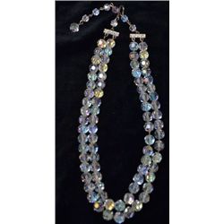 Vintage Double Strand Crystal Necklace, Strung securely with wire 16" long Nice!