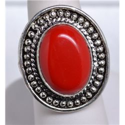 New German Silver Ring, Beautiful big Red Stone, size 6