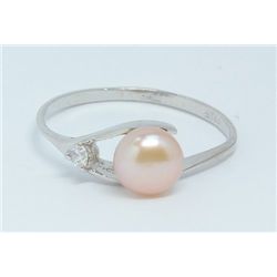 Genuine Pink Pearl Sterling Silver Ring, Size  6 3/4