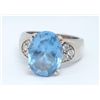 Image 1 : Estate Sterling Silver Ring with Blue Topaz and CZ's,  size 7