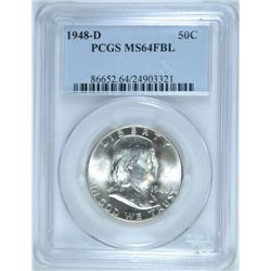 1948-D  FRANKLIN HALF DOLLAR, PCGS MS-64 FBL  WHITE