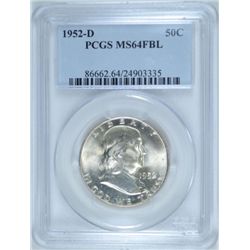 1952-D FRANKLIN HALF DOLLAR, PCGS MS-64  FBL  WHITE