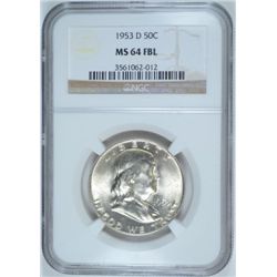 1953-D FRANKLIN HALF DOLLAR, NGC MS-54 FBL