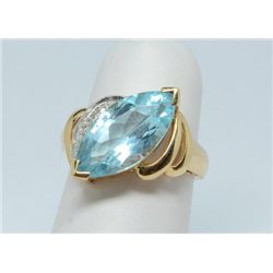 Estate 14K Blue Topaz and Diamond Ring, Size 6 Excellent Condition