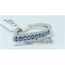 Estate 14K white gold Diamond & Sapphire Ring. Size 5