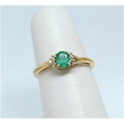 Estate 10K Emerald & Diamond Ring, size 7,