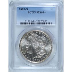 1881-S MORGAN SILVER DOLLAR, PCGS MS64+  LOOKS MS-65 TO US, BLAST WHITE