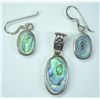 Image 1 : Sterling Silver Oval Abalone Pendant and  Earrings Set