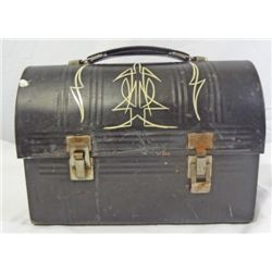 ANTIQUE 1940'S MODERN INDUSTRIAL BLACK METAL LUNCH BOX MADE BY ALADDIN INDUST