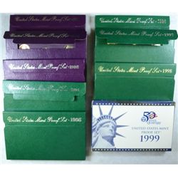 U.S.Mint Proof Sets, 1991.92.93.94.95.96.97.98,1999, 9 Total in Original Boxes