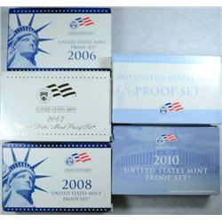 Five U.S. Mint Proof Sets, 2006,2007,2008,2009,2010 in original boxes