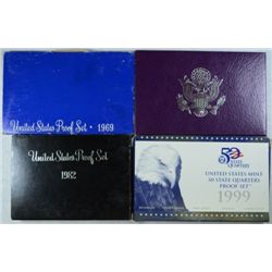 Misc Lot of United States Proof Sets, 1969, 1982, 1992 & 1999, In Original boxes