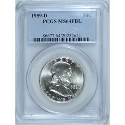 1958-D FRANKLIN HALF DOLLAR, PCGS MS-64 FBL