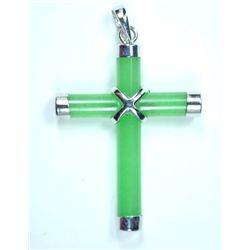 Green Jade and Sterling Silver Cross Pendant