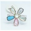 Image 1 : Mother of Pearl and Turquoise Sterling Silver Flower Ring