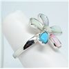 Image 2 : Mother of Pearl and Turquoise Sterling Silver Flower Ring