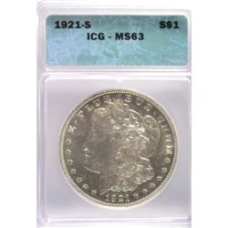 1921-S MORGAN DOLLAR ICG MS63