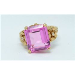 14kt Pink Stone Ring with Diamond Accents
