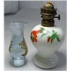Image 8 : FLORAL MILK GLASS MINIATURE OIL LAMP WITH HAND PAINTED  PRINCESS AND FLOWERS