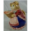 Image 1 : TEA POT AND LID, CERAMIC, CAT PUSS KITTY IN DRESS WITH BASKET O FISH