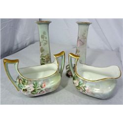 Bavaria Dish Set. Includes a sugar and creamer set and 2 candlestick holders.