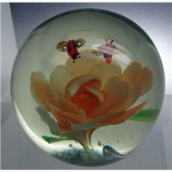 Large Glass Paperweight - Flowers and Bugs