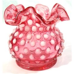 FENTON CRANBERRY OPAL HOBNAIL 3" VASE