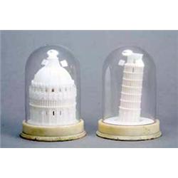 Two 19th century alabaster architectural carvings; one of the leaning Tower of Pisa inscribed in...