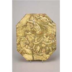A 19th century Continental panel of canted rectangular form, carved with Poseidon and sea horses,...