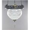 Image 1 : A cut glass and gilt metal mounted ceiling light, with an anthemion pierced band and rams masks,...