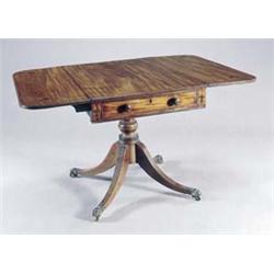 A mahogany rectangular Pembroke table, the rosewood crossbanded and boxwood strung top with round...