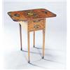 Image 1 : A Victorian Sheraton Revival painted satinwood drop leaf work table, the rectangular top with rou...