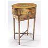 Image 1 : A Victorian Sheraton Revival painted satinwood work table, the oval hinged top decorated with put...