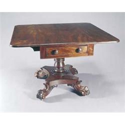 A William IV mahogany rectangular Pembroke table, the top with rounded corners above a frieze dra...