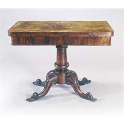 A Victorian mahogany card table, the rectangular top with rounded corners and a swivel baize line...