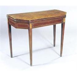 A George IV mahogany and boxwood and ebony strung card table, the figured mahogany and tulipwood...