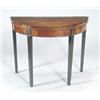 Image 1 : A George III mahogany demi lune card table, the hinged top enclosing a later leather inset on mou...