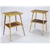 Image 1 : A pair of late 19th century French fruitwood tables, each with two quarter veneered tiers, on tur...