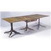 Image 1 : A mahogany and ebony strung rectangular three pillar dining table, the top crossbanded and with b...